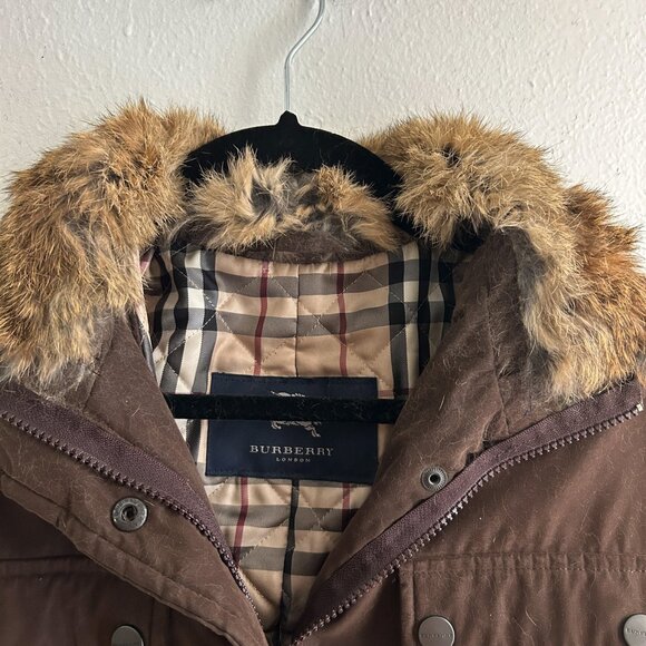 Burberry London Rabbit Fur Trimmed Stand Collar Tench Coat with Belt - Picture 6 of 11